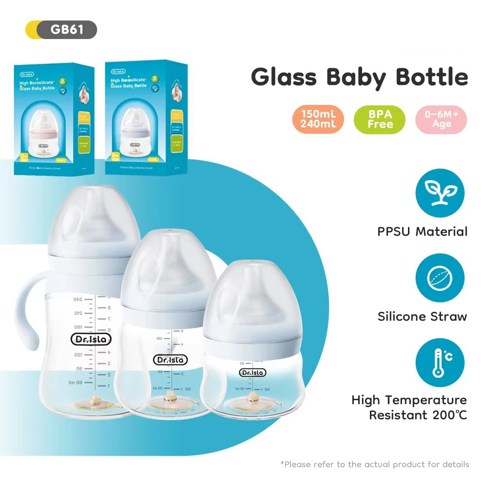 

80/160/240ml Baby Glass Bottle High Borosilicate Wide-mouthed Anti-bloating Clear Scale Newborn Feeding Bottles GB61