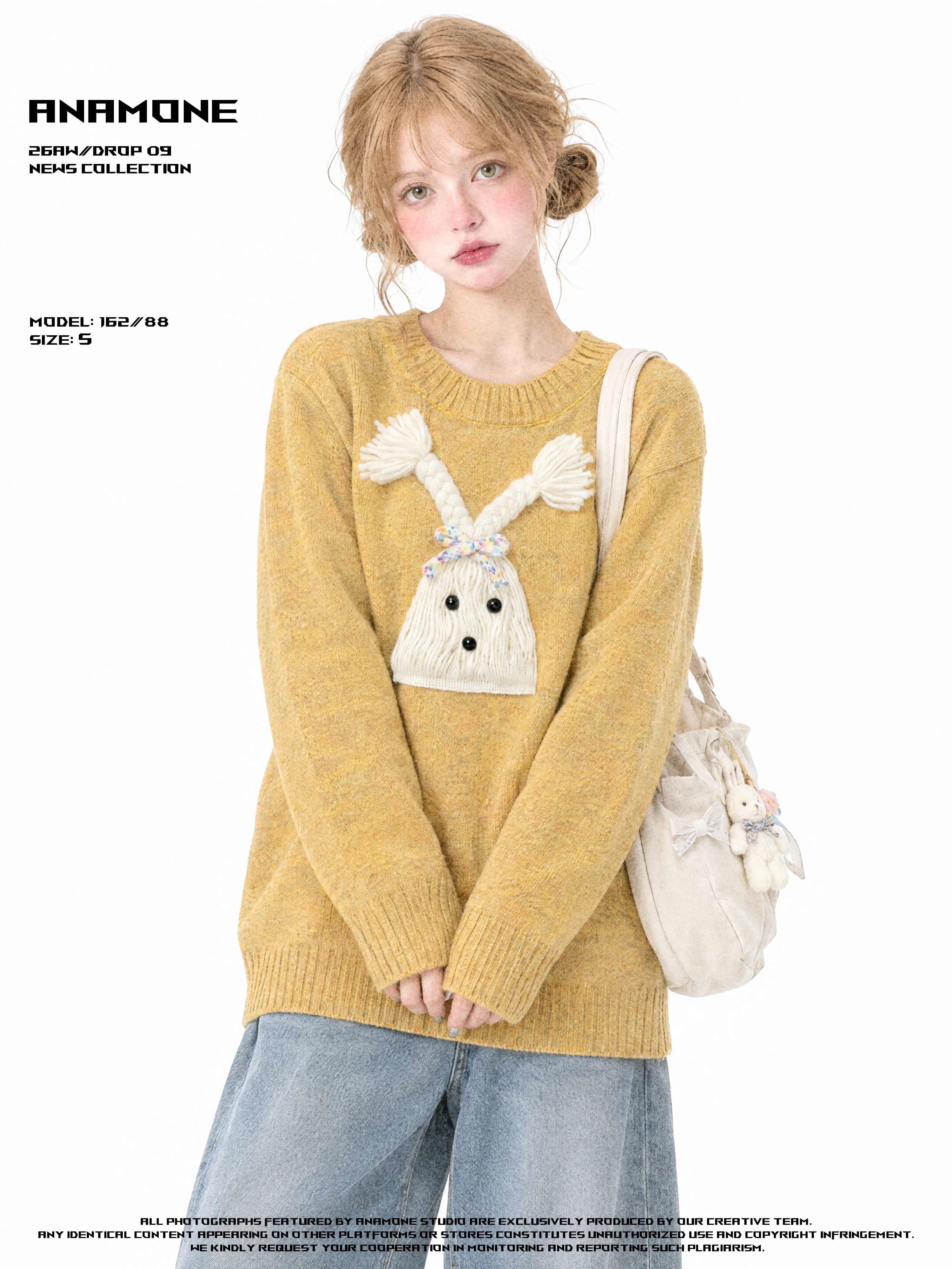 ANAMONE American Retro Design Doggies round Neck Sweater Women's Autumn Winter Loose Lazy Style Versatile Knitted Shirt