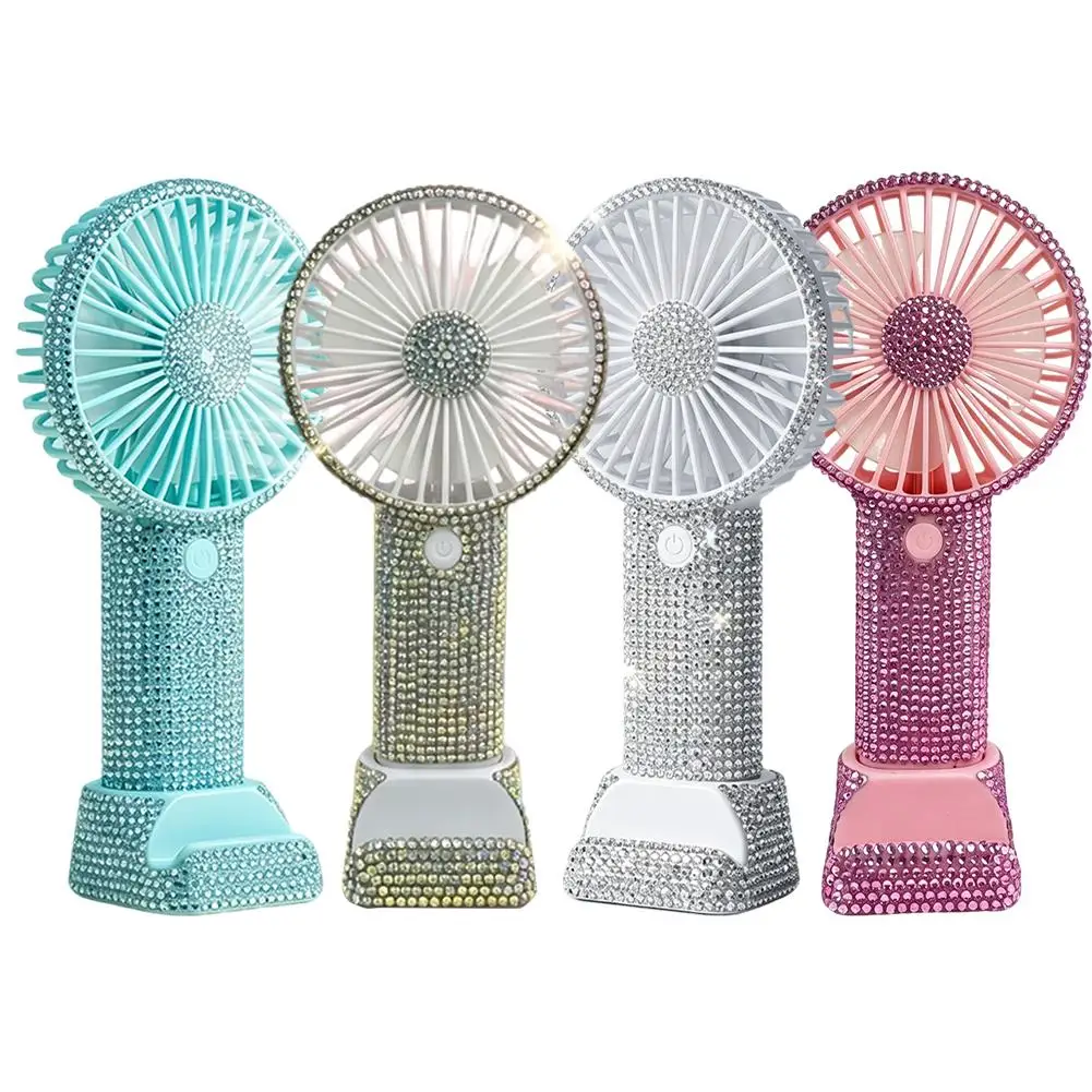 Draagbare handventilator met steentjes usb oplaadbaar roze_voghion.com
