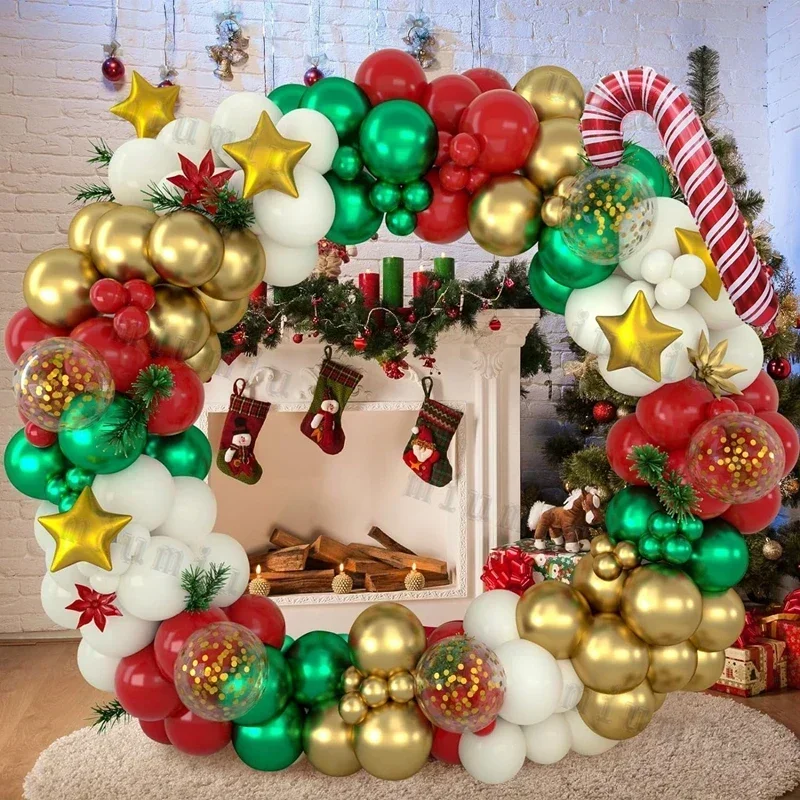 Kit arco ghirlanda di palloncini natalizi Rosso Verde Lolipop Cono Stella Palloncini foil Capodanno Decorazione per feste di Natale Regali