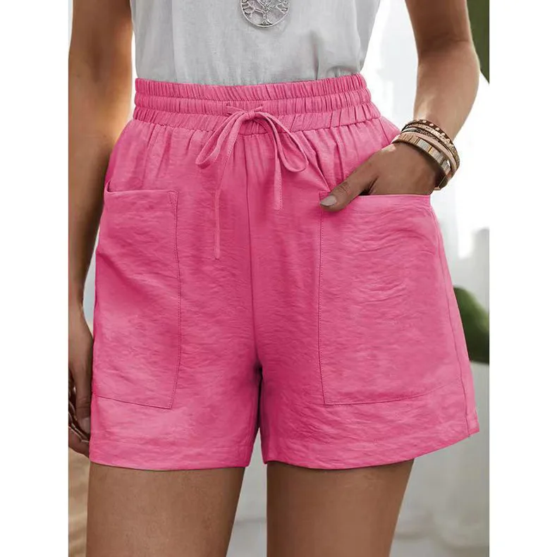 

2023 Summer Fashion New Solid Color Loose Pocket Casual Shorts High Waist Wide Leg Pants Female