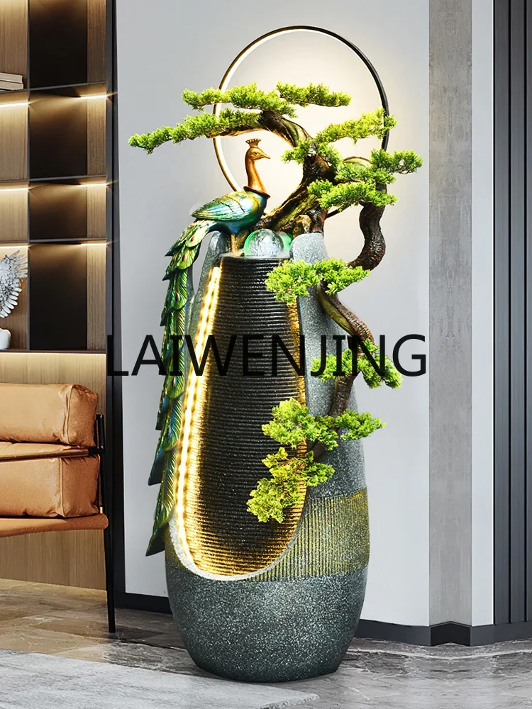 Peacock water curtain wall ornament, indoor living room, humidified water view, balcony, entrance floor decoration