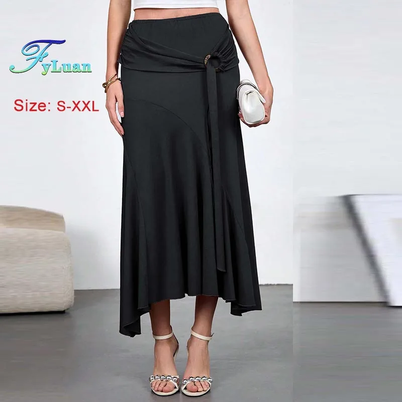 Nowa damska asymetryczna spódnica 2026, czarna, seksowna, z wysokim stanem, wyszczuplająca, długa spódnica, modna odzież uliczna, vintage, damska, codzienna spódnica maxi.