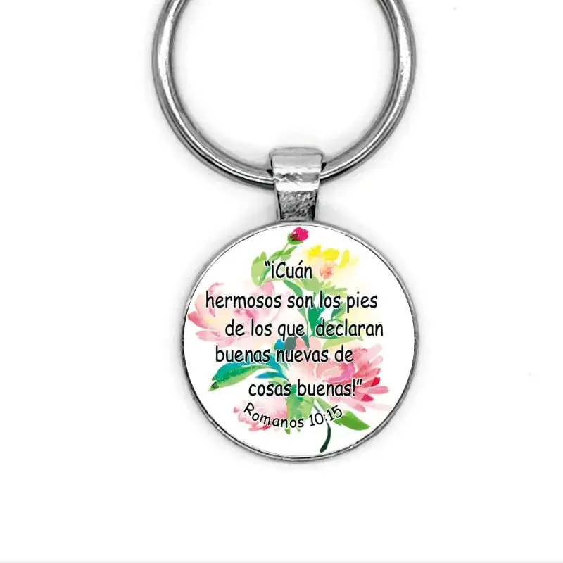 1pc Spanish Bible Key Chain Romanos 10:15 Keychains For Women Men Christian Jewelry Gifts Keyring for Mom girl friends Sisters