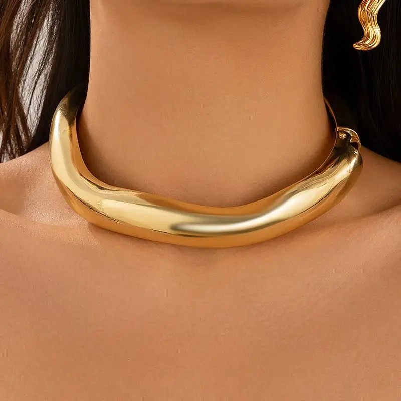 

PuRui New in Smooth Geometric Gold Color Open Choker Necklaces For Women Classic Jewelry Girls Necklaces Vintage Accessories