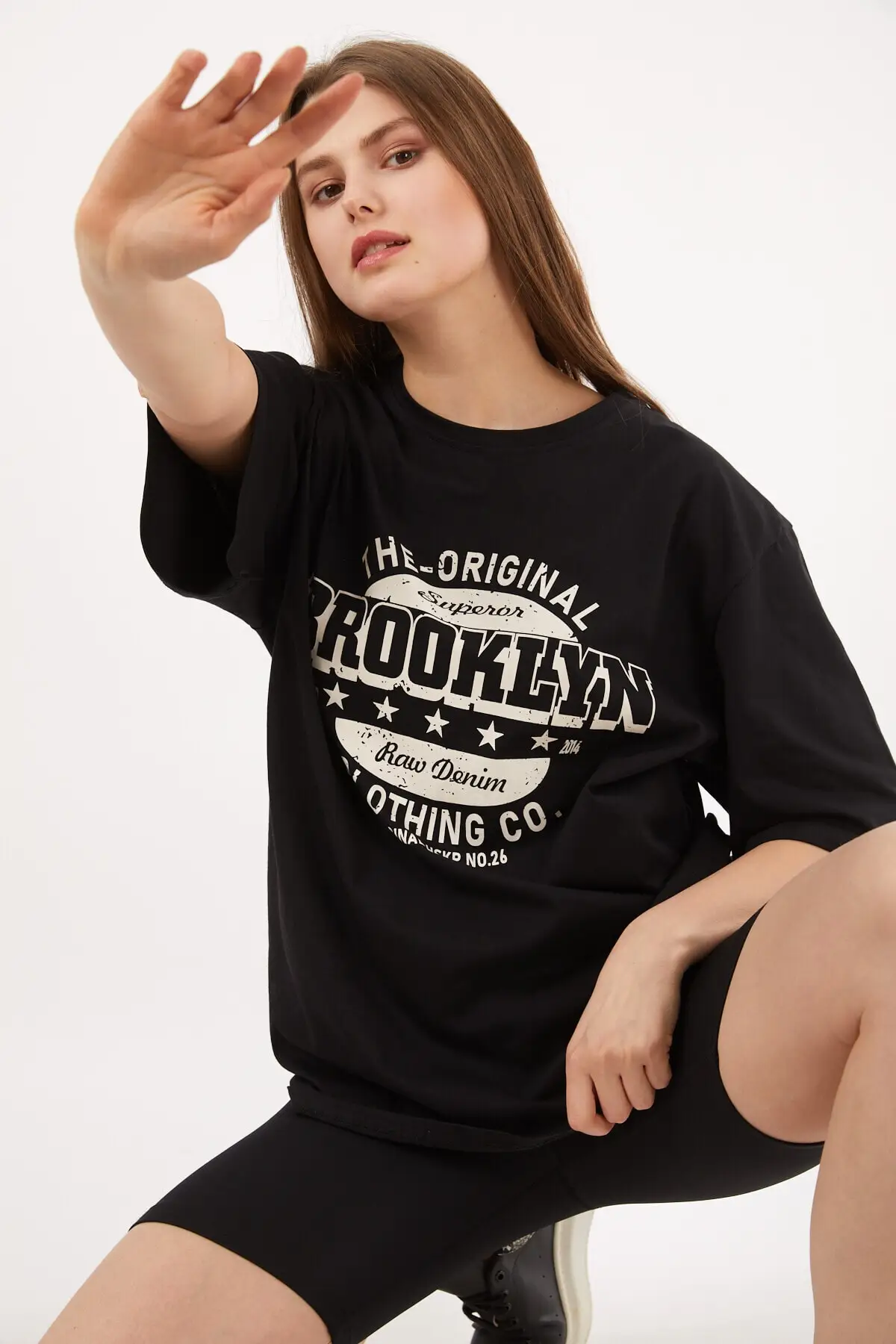 Women's Black Brooklyn Printed Oversize 100% Cotton T-Shirt Casual Sport Casual Wear New Fashion Summer Clothes Designer Dresses