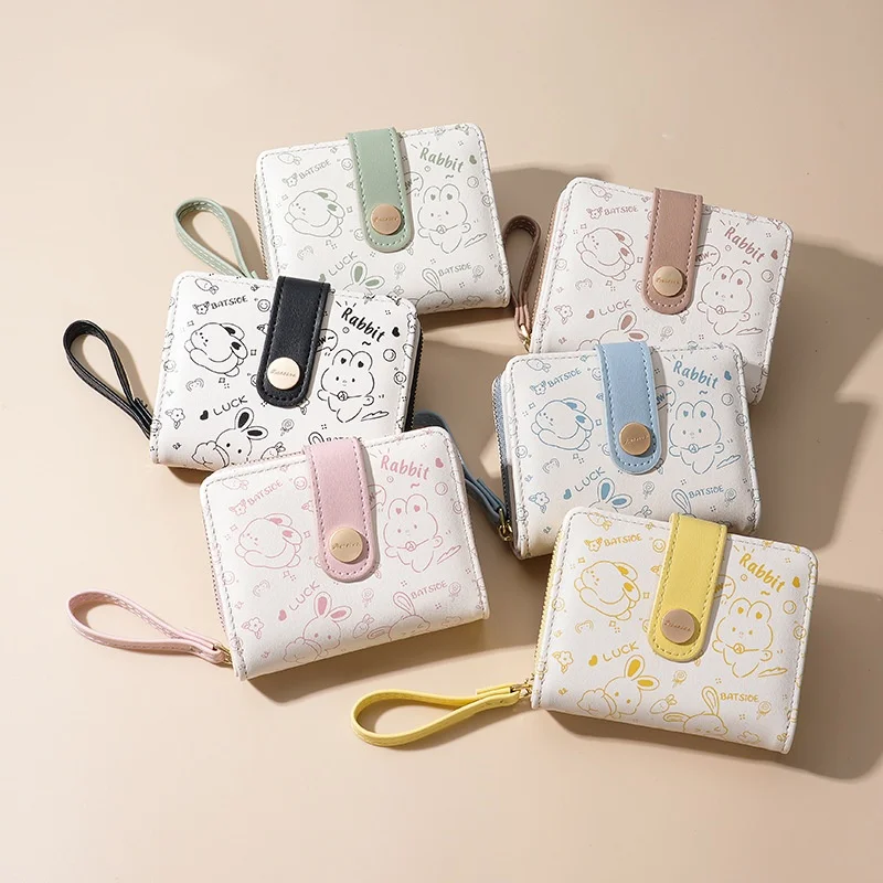 

Cute Short Wallet Cartoon Rabbit Pattern Coin Purse Girls Money Key Storage Bag Kawaii Gift Student Id Bank Card Holder