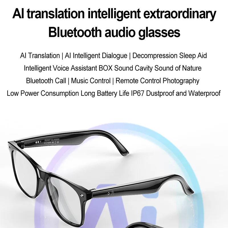 Gfordt Smart Glasses 134, online taal AI automatische dialoogvertaling Bluetooth-bril met luidspreker, sport-UV-bescherming