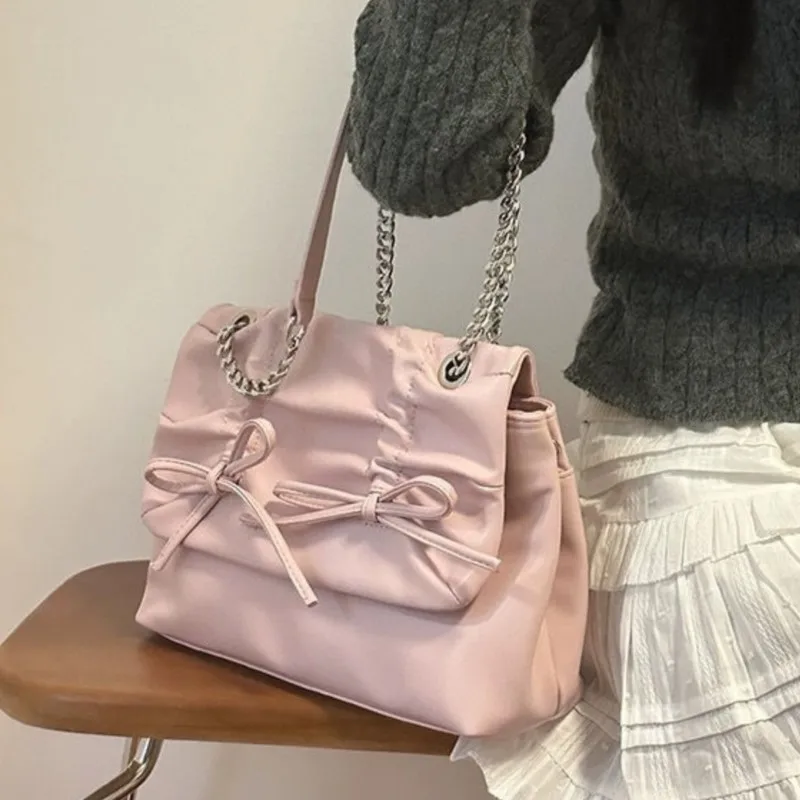 JIAERDI Sweet Bow Pink Shoulder Bags Women Fairy Core Chain Chic Y2k Handbag Female Lolita Harajuku Messenger Bag Aesthetic