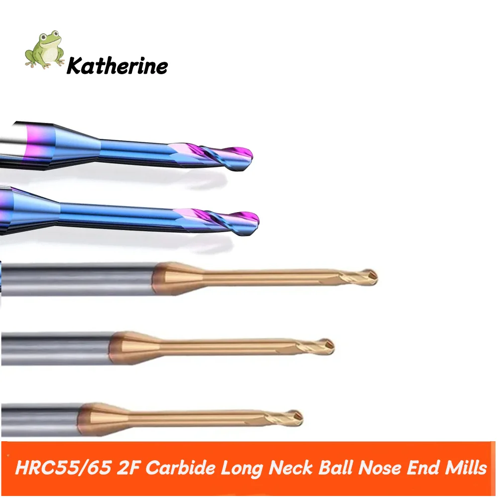 

HRC55 HRC65 2F Твердосплавные концевые фрезы с длинным горлышком и шариковым носом Фрезы с ЧПУ Фрезы Фрезы Нож R1 R1.25 Концевые фрезы