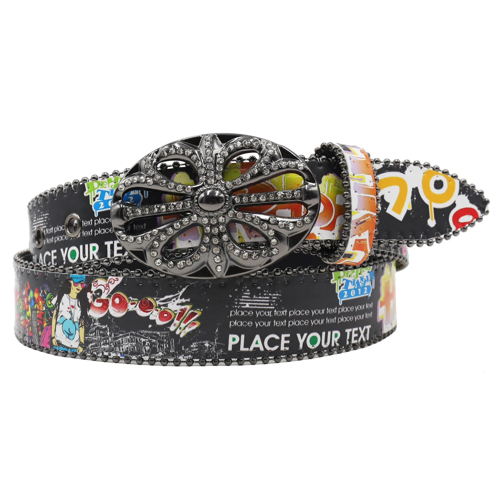 Bohemia Hip-hop graffiti Print Rhinestone Bling Belt Cowgirl & Cowboy Belt With Sparkly Simon Diamond Belt For Men