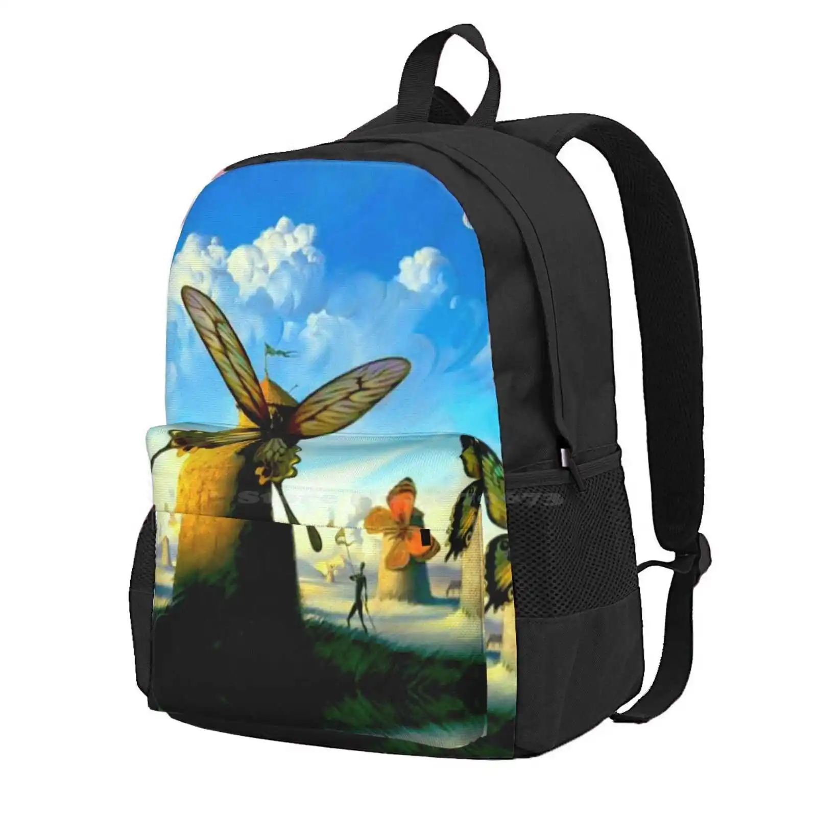 

Butterfly Windmills : Vintage Abstract Print Hot Sale Schoolbag Backpack Fashion Bags Windmills Butterflies Flags Moon Clouds