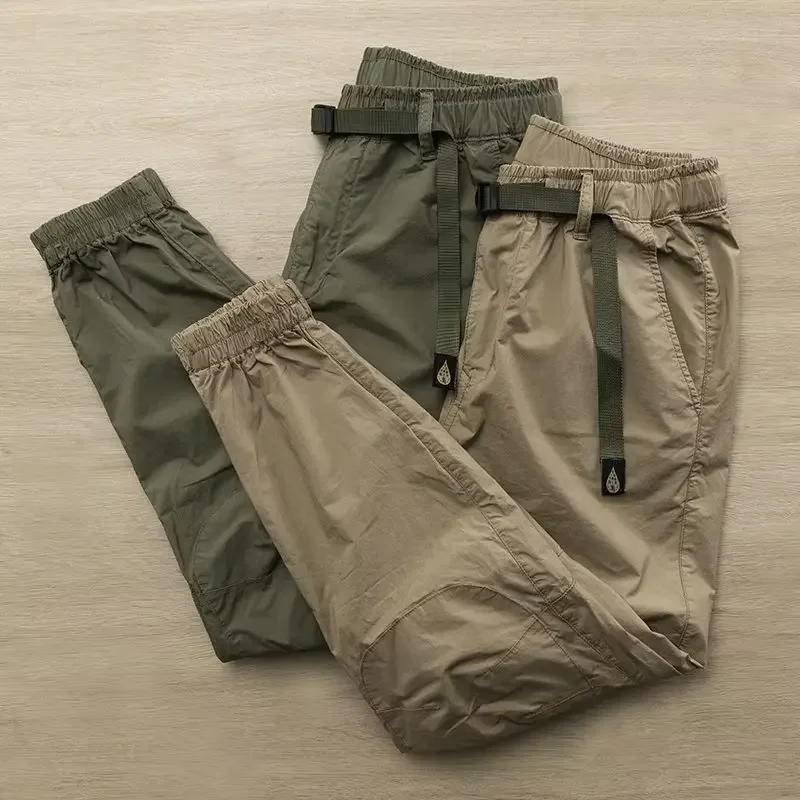 Vintage American Style Pure Cotton Cargo Pants For Men Loose Fit Straight Leg Casual Pants Tactical Ripped Worn