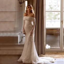 Glitter Wedding Dresses Glamorous Bridal Gowns Off The Shoulder Mermaid Sweep Train Robes Sequin Vestidos De Novia Customized