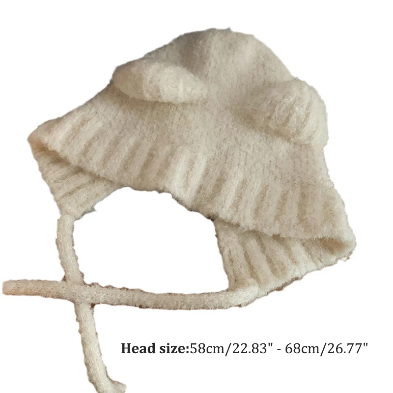 Cute Bear Ear Wool Hat Winter Beanies Warm Lace-up Ear Protection Knitted Bomber Cap Bonnets Knitting Korea Women Warm image 6