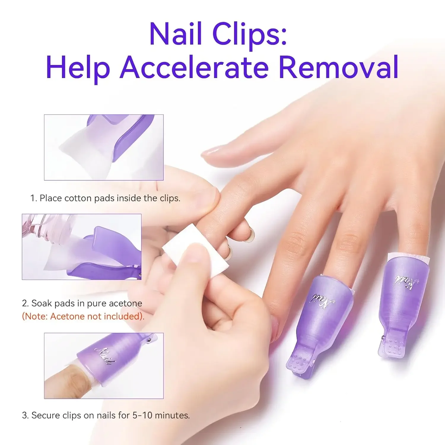 مجموعة مزيل فن الأظافر قابلة لإعادة الاستخدام - 20 قطعة من مشابك نقع (يد + قدم) مع مبرد أظافر لإزالة طلاء الأكريليك والجل