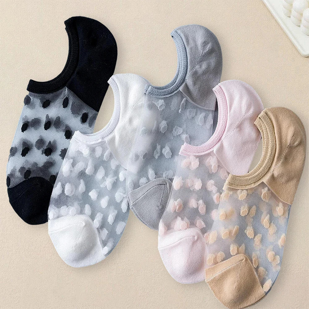 

5 Pairs Women Polka Dot Patterned Socks Fashionable Versatile Trendy Creative Socks Comfortable Breathable Casual Short Socks