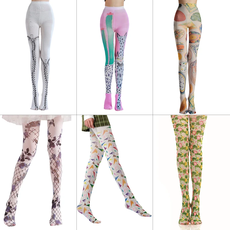 Collants à motifs Y2k pour femmes, collants transparents esthétiques, imprimé funky, bas en maille sexy Harajuku, leggings élastiques Hipster Lolita
