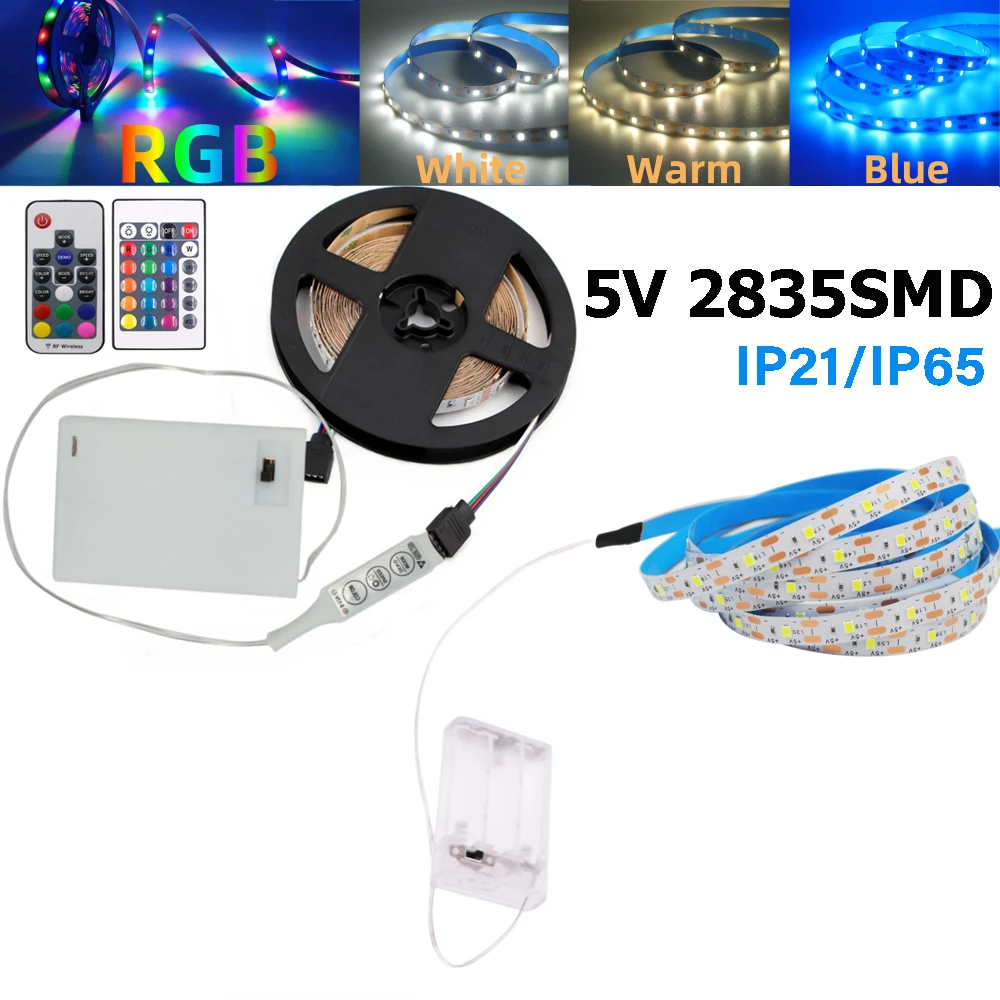 

3AA Battery Power 5V RGB Led Strip Light 2835 SMD with 3/17/24Key Remote Control Flexible Ribbon Tape Warm White Strip Backlight