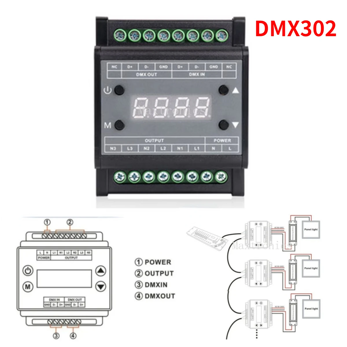 

DMX302 High Voltage 3channels DMX Triac Led Dimmer 1A/CH Brightness Controller AC90V-240V 50Hz/60Hz Output for LED Panel Light