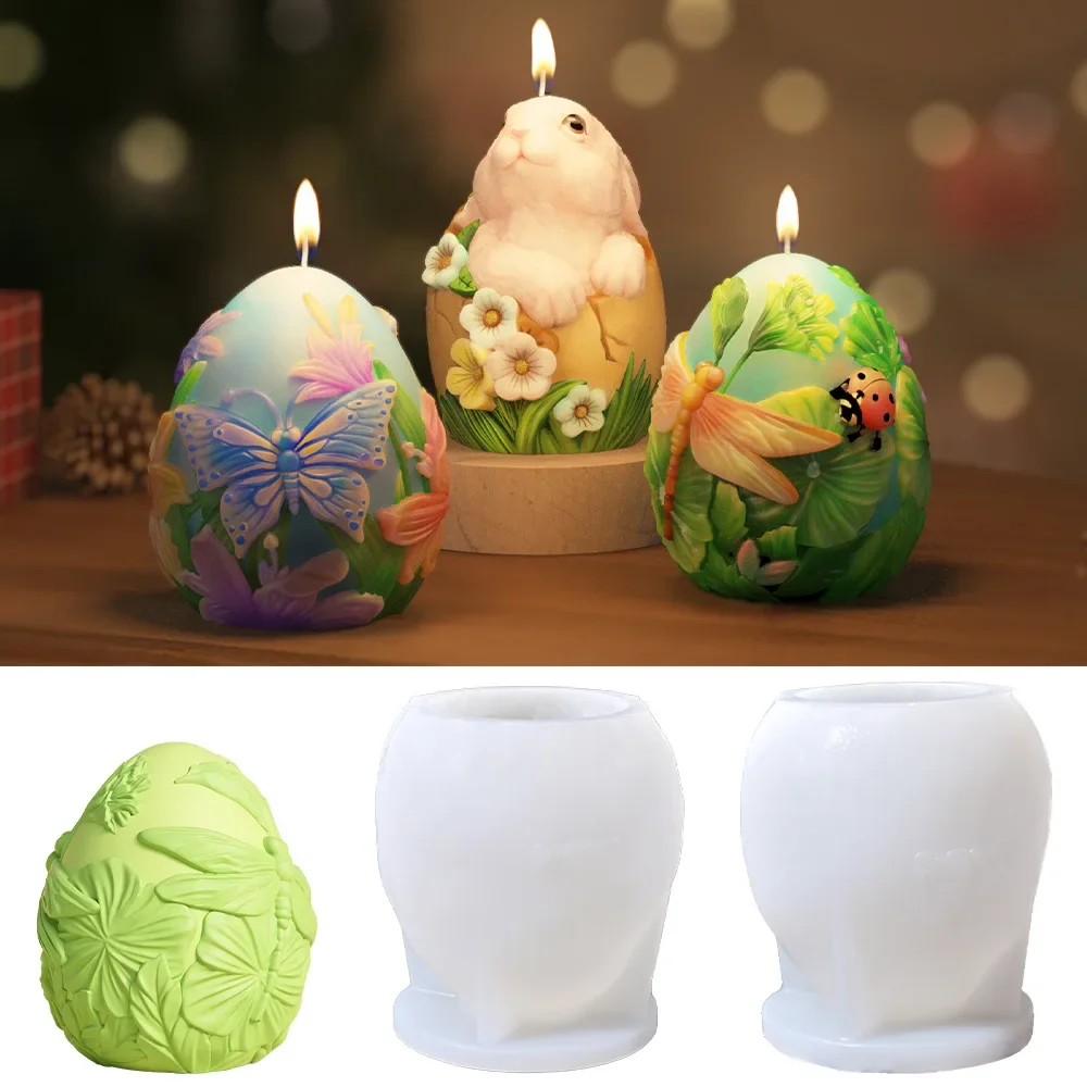 3D Easter Egg Bunny Candle Silicone Mold Flower Rabbit Decoration Plaster Drop Glue Mold Handmade Soap Aromatherapy Mould Gifts