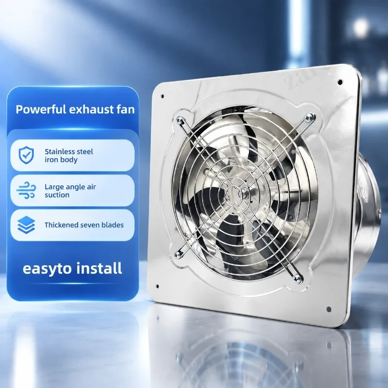 6''8'' Booster Fan Extractor Exhaust fan Ventilation Pipe Fan for Bathroom Toilet Kitchen Wall Window Stainless Steel Fan