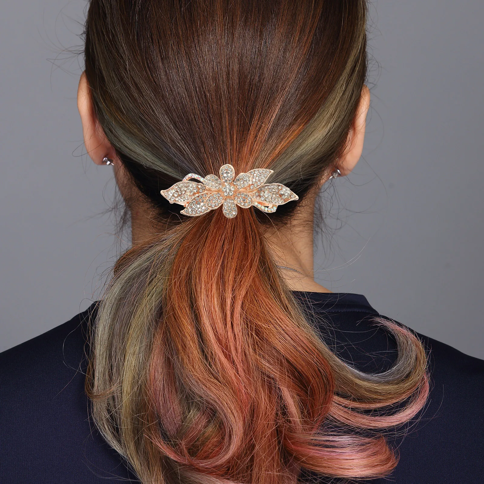 

Rhinestone Hair Clip Pink Large Spring Barrette Flowers Accessories Styling Thick Hair Women Bride Party Ceremonies Everyday