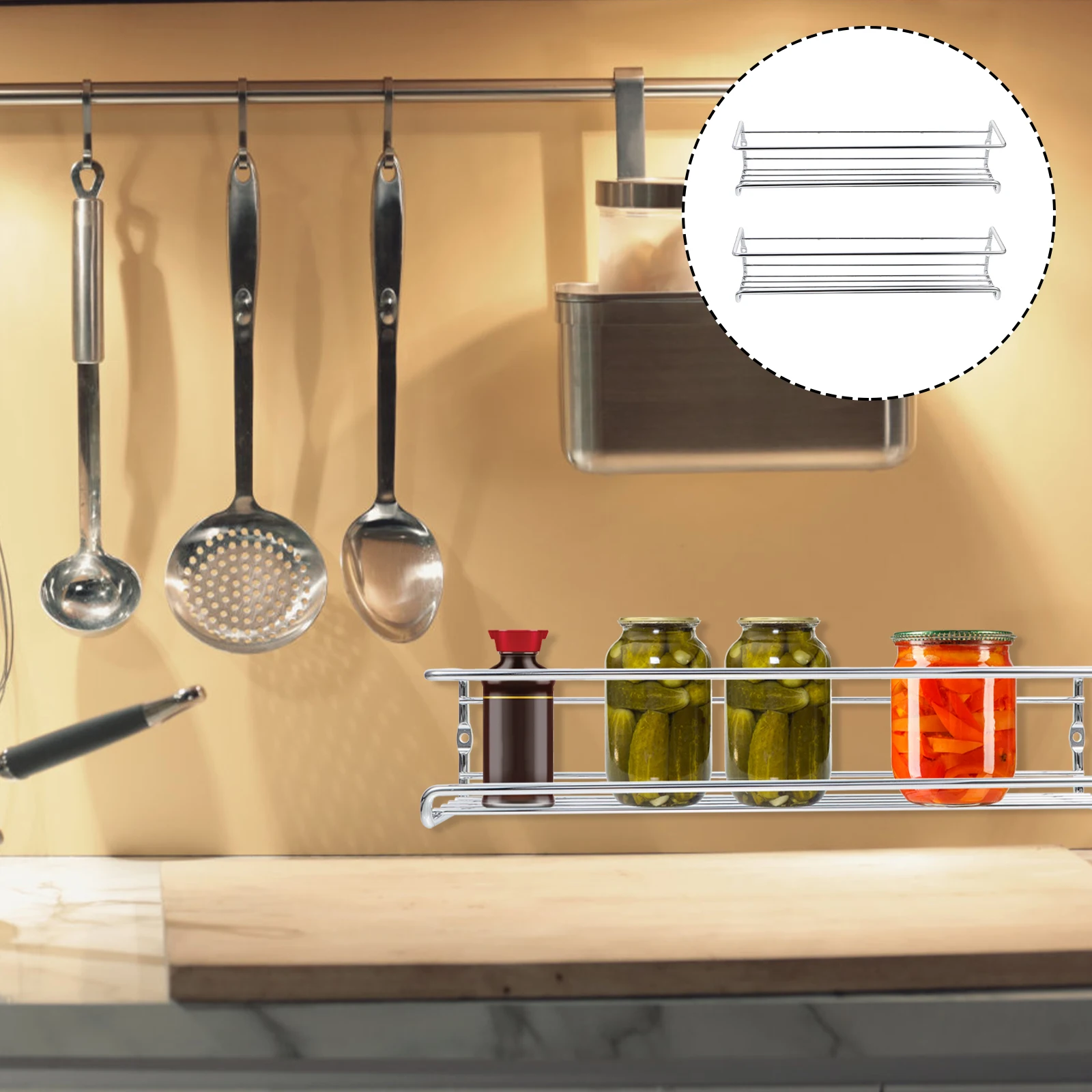 

Corner Shelf Kitchen Cabinet Rack Silver Nail free Spice ganizer Condiment Storage Wall mounted PVC Stainless Steel