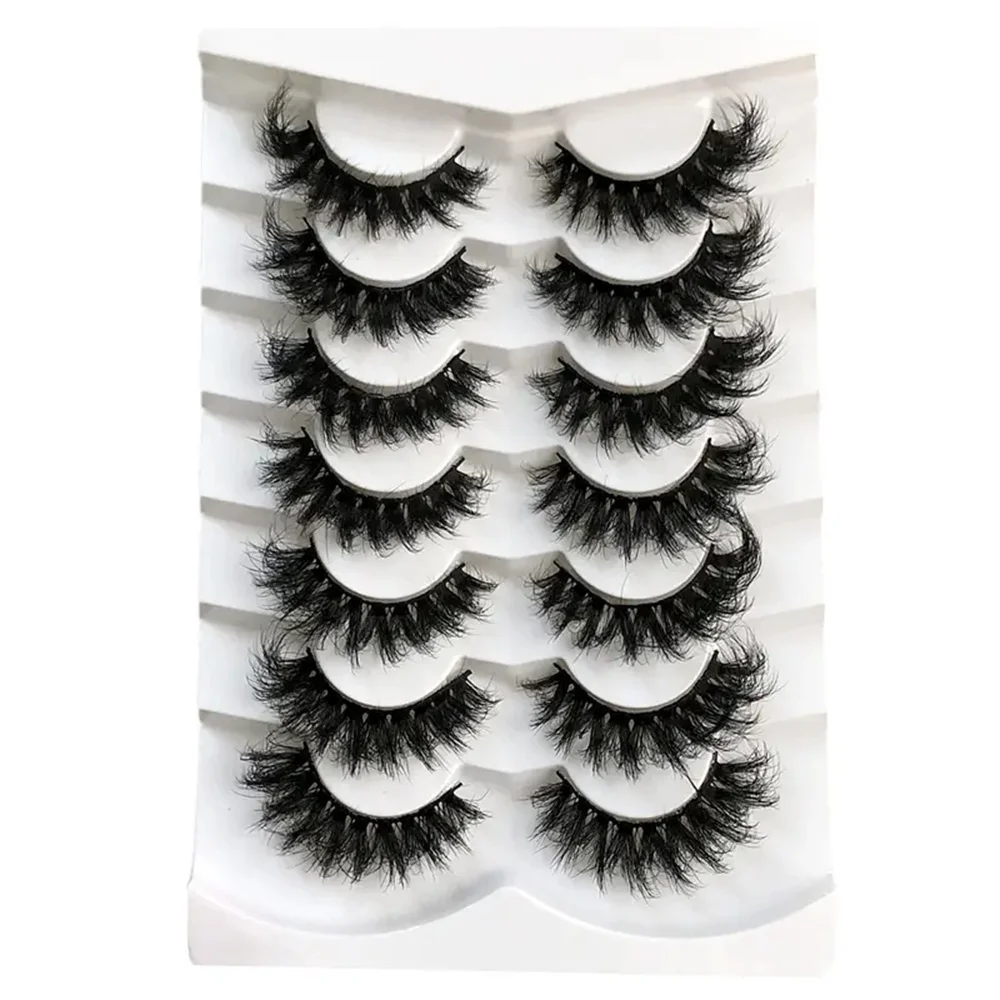 7 Pairs 20mm False Eyelashes, Natural Fluffy Lashes, Volume Dramatic Handmade Soft Faux Mink Eyelashes Extension,Use for wedding