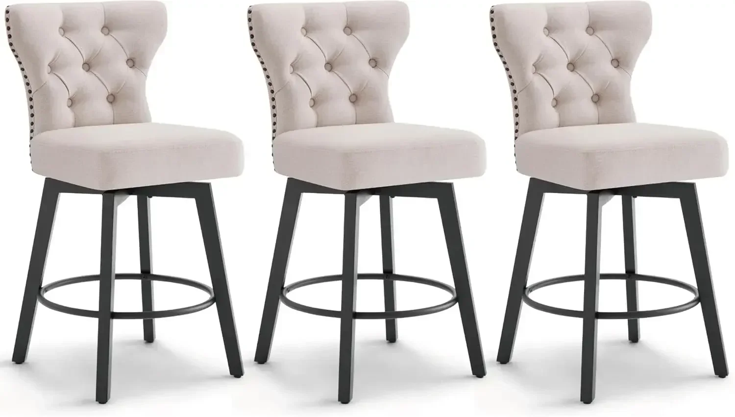 [عرض لفترة محدودة، اشترِ الآن! ]مقاعد مرتفعة للبار مقاس 26 بوصة منجدة بأزرار معنقدة ومقاعد دوارة مع ظهر للمطبخ