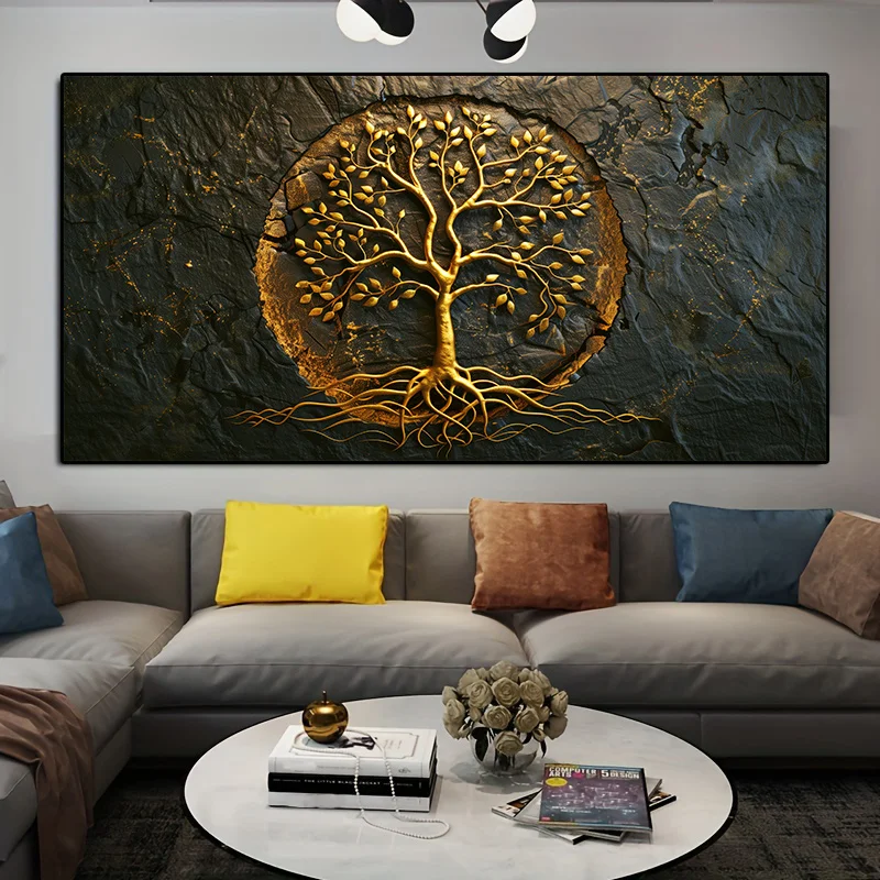

1pc Frameless Modern Abstract Golden Tree of Life Print Art Wall Art Canvas Painting, for Living Room, Bedroom Decoratio