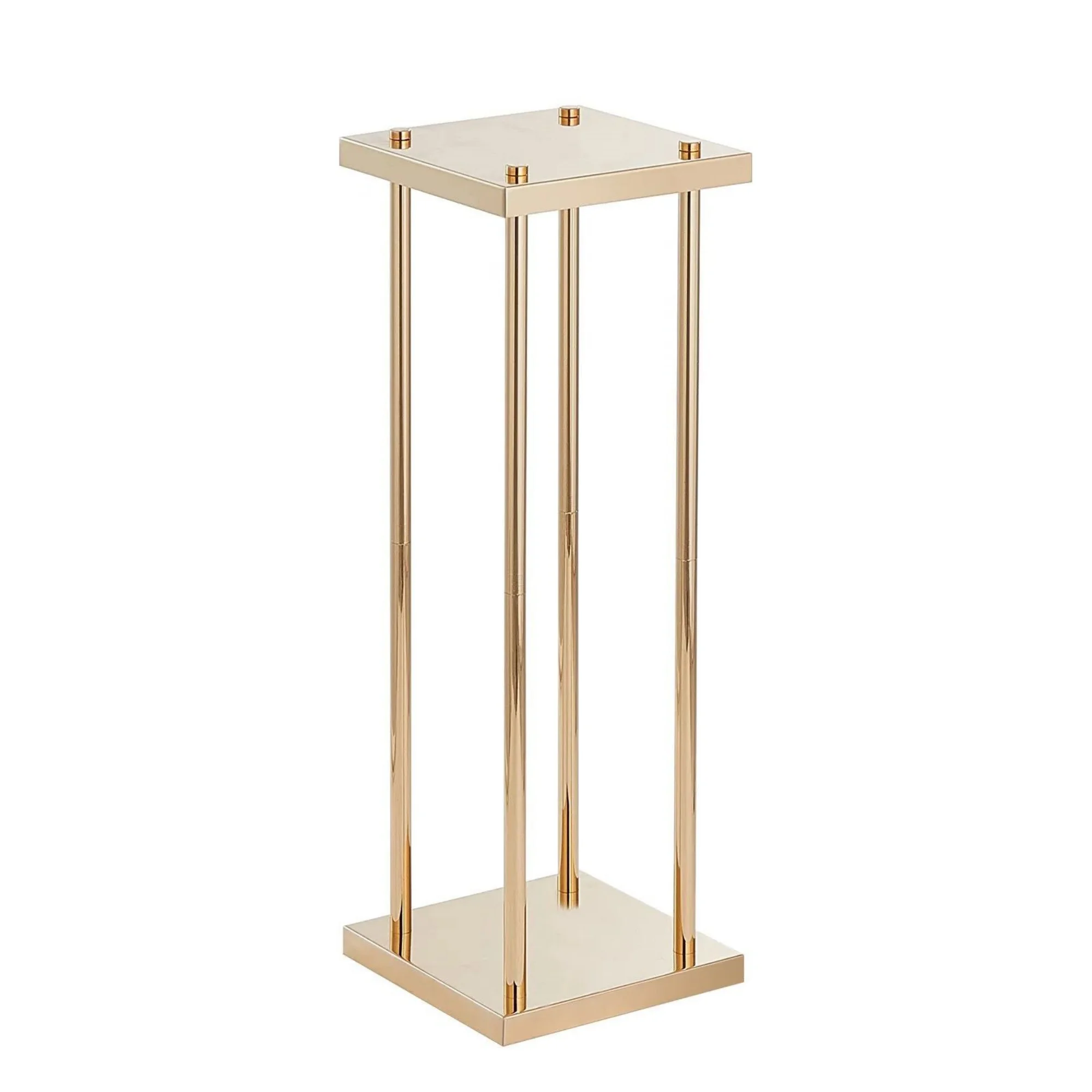 23.6 Inch Gold Wedding Flower Stand 4 Pack, Metal Column Geometric Centerpiece Stands with Metal Laminate for Vases, Table Decor, Reception & Party(Excluding flowers)