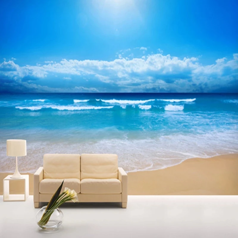 Custom 3D Mural Landscape Seaside Scenery Blue Sky White Cloud Wallpaper beach Living room TV background wall bedroom restaurant
