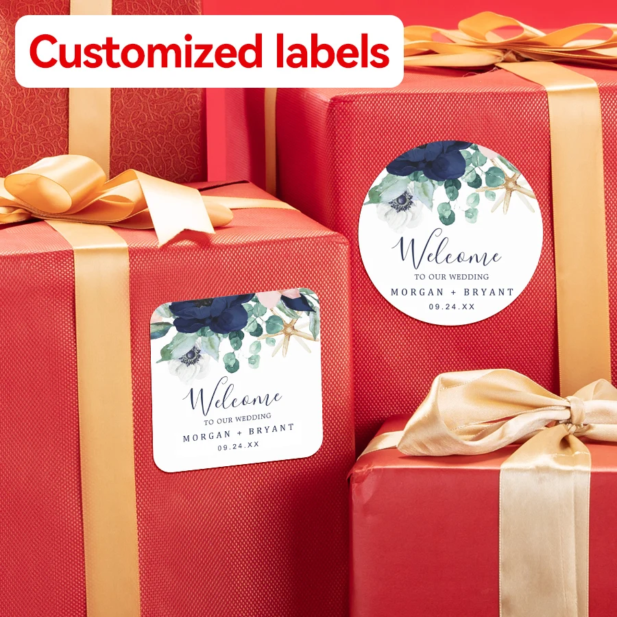 Custom Floral Wedding Labels, Elegant Gift Box Decoration Stickers, DIY Party Supplies, Eco-Friendly & Reusable