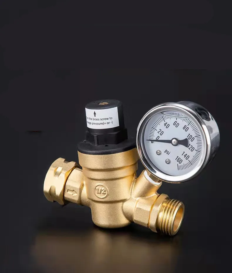 G 3/4 Brass Water Pressure Reducing Maintaining Valve DN20 Regulator Adjustable Relief Valve With Gauge Meter