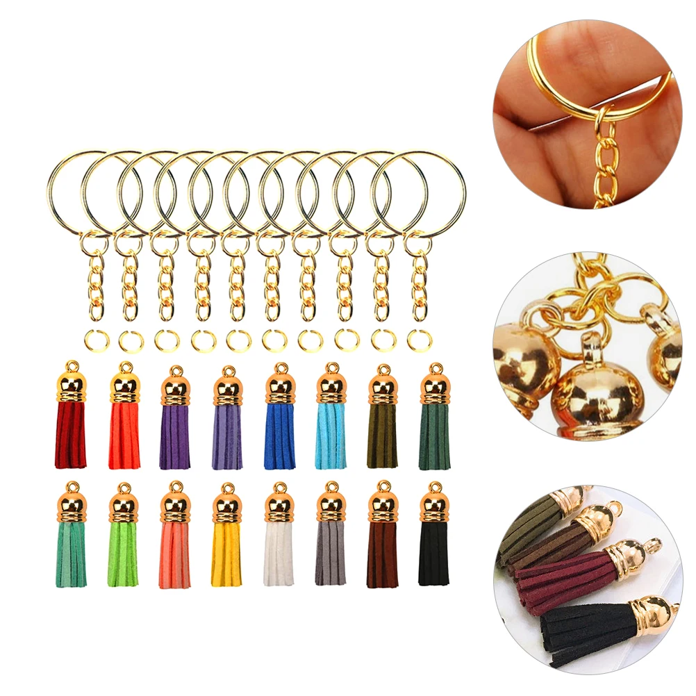 

50 Sets Tassel Keychain Golden DIY Pendant Accessories Wallet Bookmarks Metal Keychains Car House Bag Decor