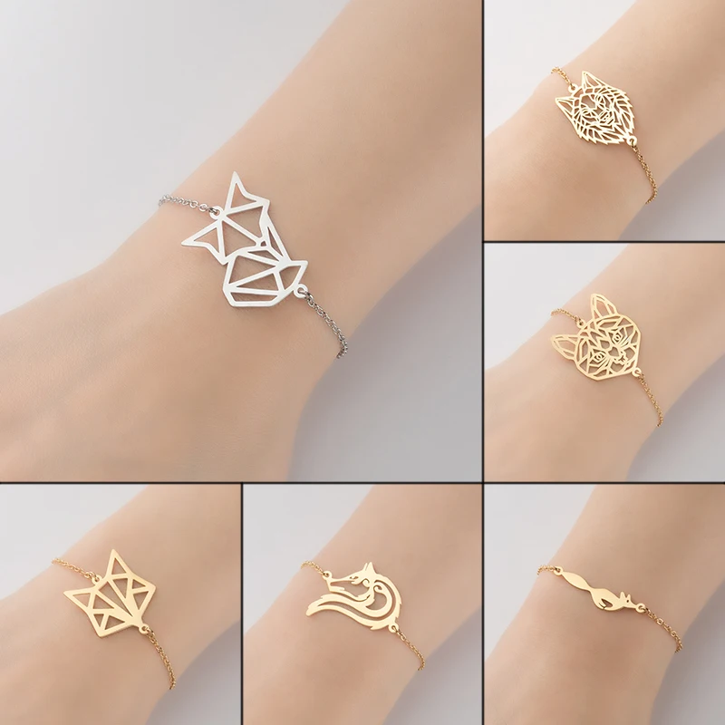 Shuangshuo 2024 New Arrival Origami Fox Animal Charm Bracelets for Women Stainless Steel Animal Bracelet Jewelry Mother Gift