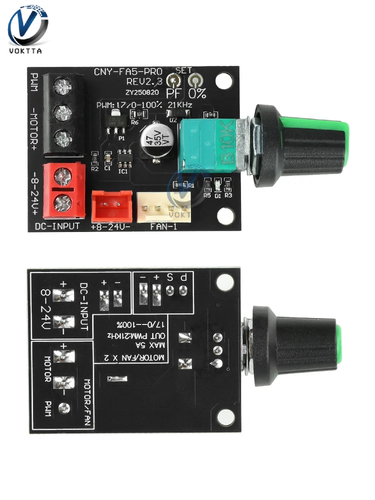 AliExpress Voktta DC 8-24V 5A 4-wire Fan Speed Regulator DC Brushless Motor PWM Controller 0-100% Duty Cycle Adjustable 12V 24V