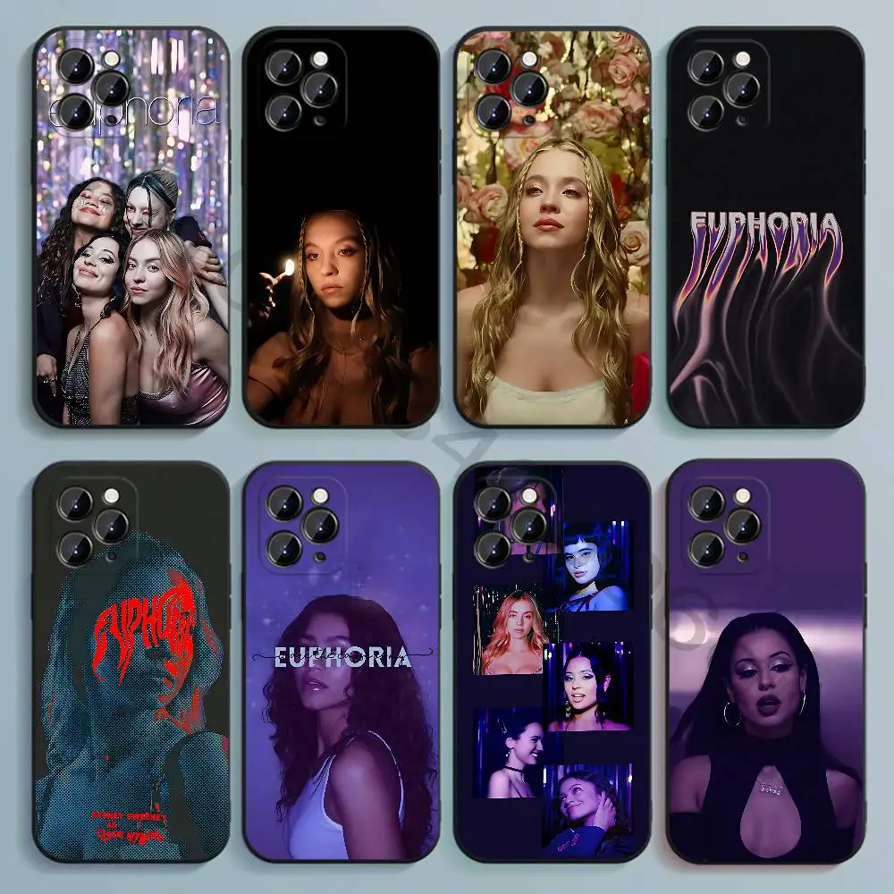 Coque de téléphone en TPU souple noire e-euphoria pour iPhone 17 16 15 14 13 12 11 Pro Max Mini Plus, coque imprimée