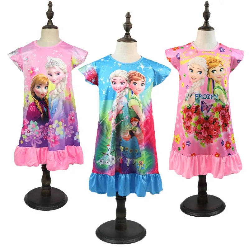 

Disney Girls Dress Casual For Children's Summer Short Sleeve Pajamas Cartoon Frozen Clothes Kids Pajamas Costumes Elsa Anna 3-8Y