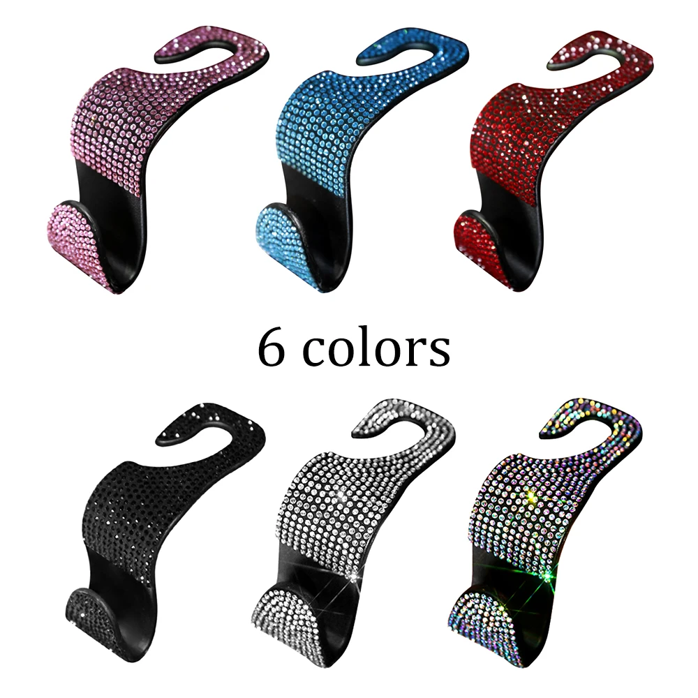 2Pcs/Pair Rhinestone Diamond Car Backseat Portable Headrest Hangers Multifunction Hooks for Purse Handbag Clothes Grocery Bag