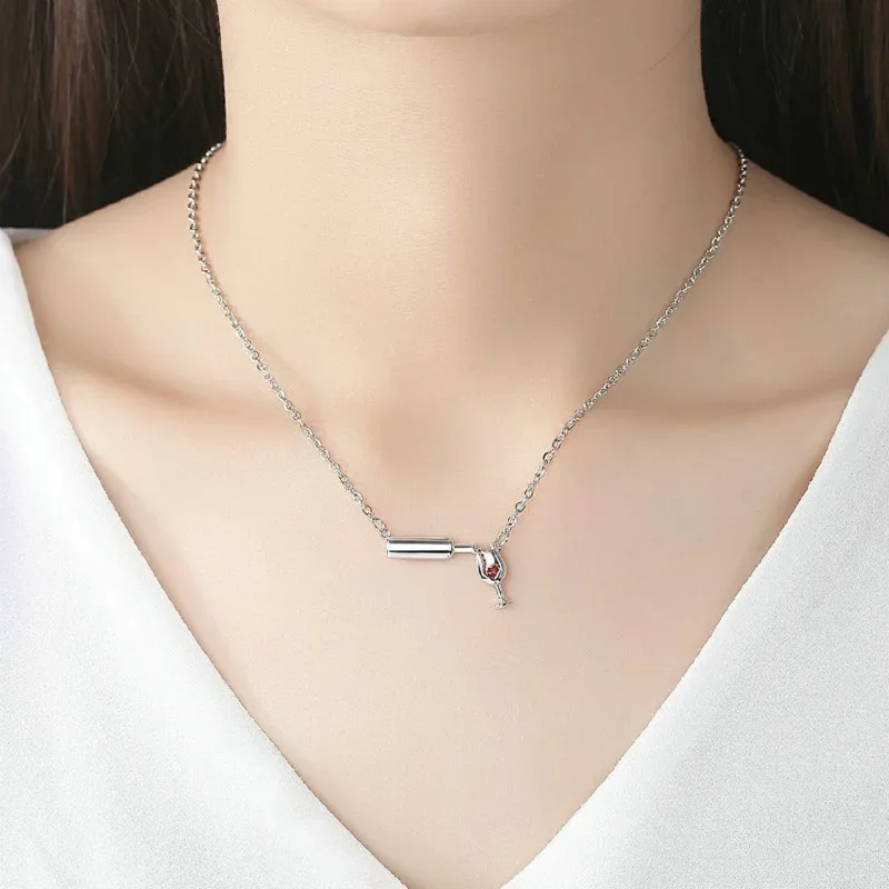 Women Fashion Zircon Heart Red Wine Bottle Cup Necklace Personality Cute Crystal Pendent Necklace Fashion Jewelry Gift For Girl