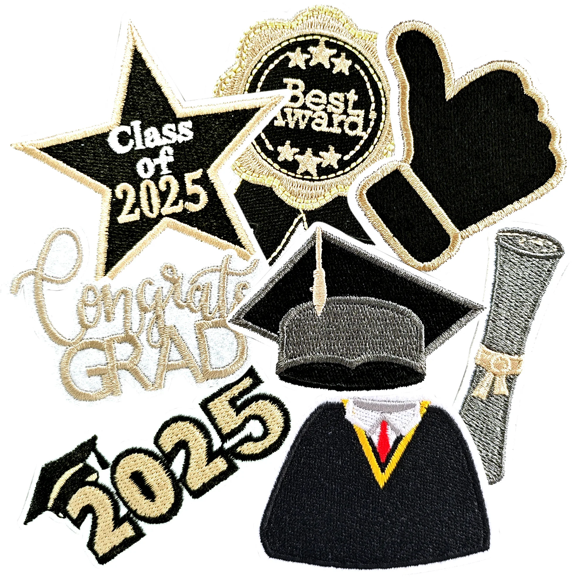 8Pcs Graduation 2025 Class Iron on Patches Happy Graduation Series Embroidered Appliques