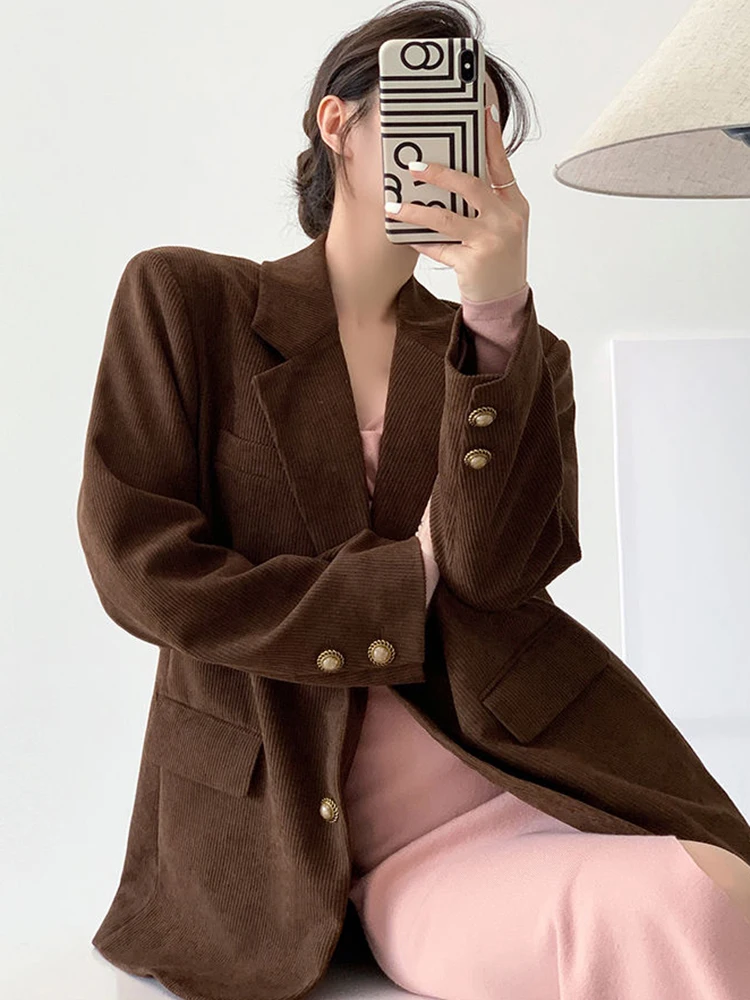 

Zoki элегантный женский вельветовый пиджак винтажный повседневный корейский костюм с длинными рукавами пальто осень-зима ретро однобортный женский пиджак