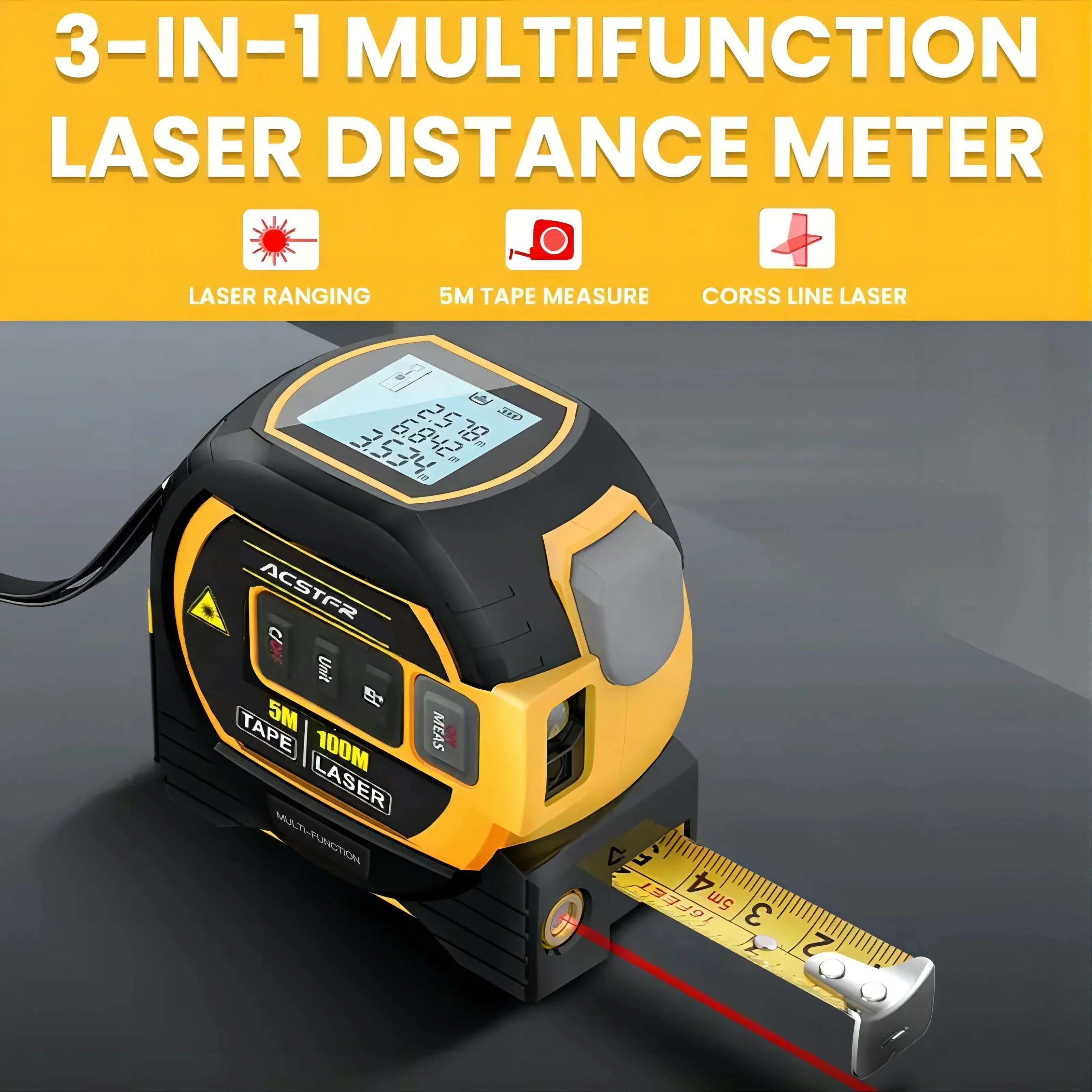 

[Laser Tape Measure] 1pc Laser Tape Measure 3in 1 Digital Tape Measure High Precision Laser Rangefinder Steel Tape Measure, Equipped with 2AAA Batteries