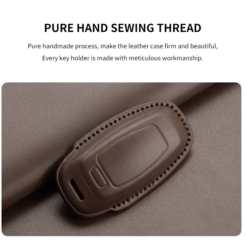 Leather Car Key Case Cover For Audi A4L A5 Q7 TT TTS A3 A4 B9 A6 A7 4K A8 E-tron Q5 Q8 C8 D5 SQ8 Car Keychain Accessories 6