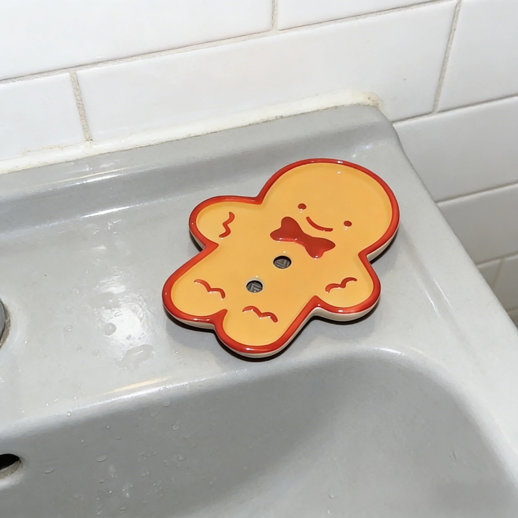 

Cute Gingerbread Man Ceramic Soap Dish Drainable Soap Holder Cartoon Non Water Accumulation Soap Storage Rack Bathroom Organizer