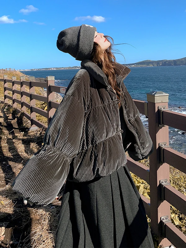   Manteau d'hiver décontracté ample en duvet de plumes blanc chaud pour femme, en velours, avec doublure en fourrure