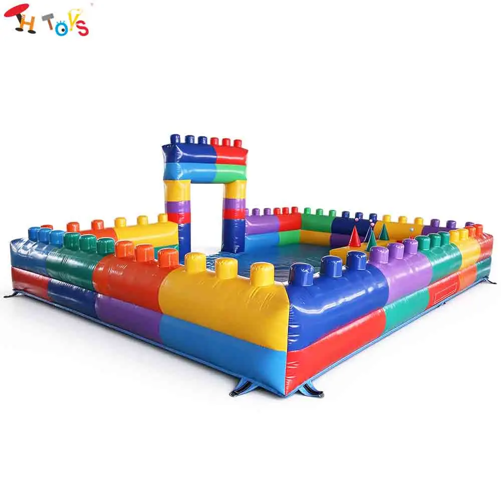 Colorful Building Blocks Inflatable Ball Pool Castle, Giant Blow Up Inflatable Playhouse for Kids Party Yard Event Entertainment