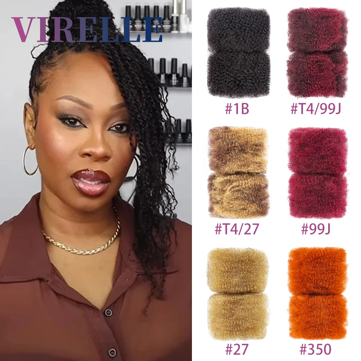 VIRELLE Brazilian Remy Hair Afro kinky Curly Bulk Human Hair For Braiding 2 Bundle 30g/pack Natural Color Braids Hair No Weft